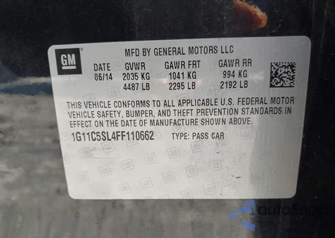 2015 Chevrolet Malibu 1Lt from USA, damaged, VIN 1G11C5SL4FF110662